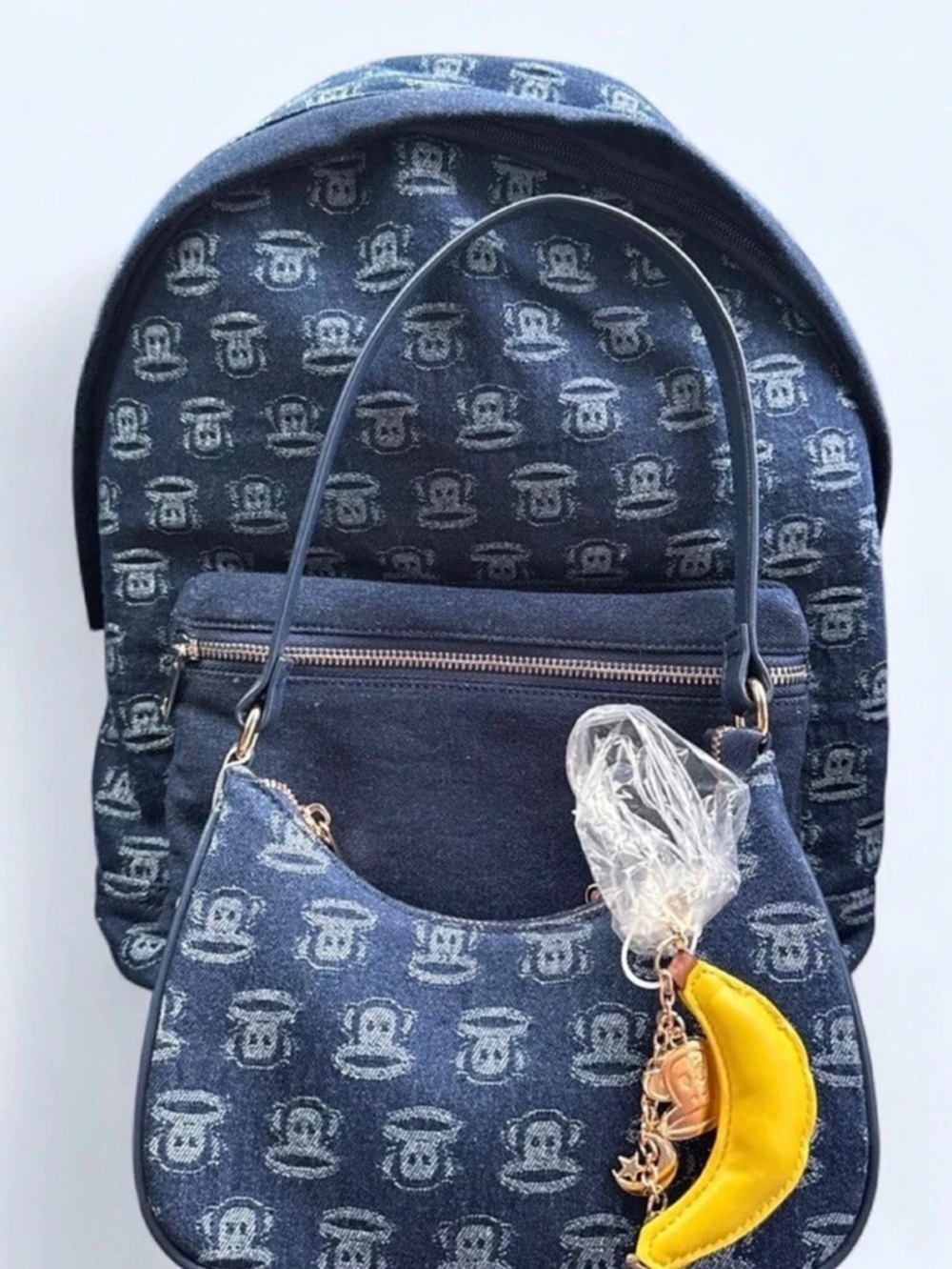 NWT Paul Frank Denim Bag Set – Matching Backpack & Crescent Shoulder Purse w Ban